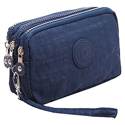 Multifunction 3 Layers Zipper Key Card Phone Pouch Coin Money Bag Purse Wallet (Navy Blue) Cover