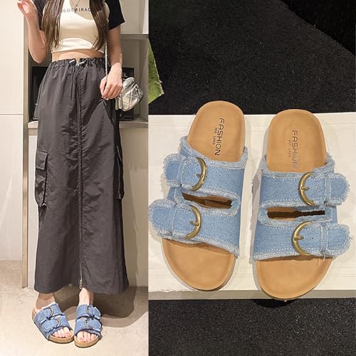 Women's Cork Footbed Slide Sandal Comfortable Adjustable Double Buckle Arch Support Summer Flat Sandals for Women Footwear2