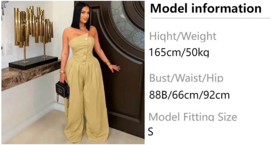Womens Cargo Jumpsuit Sexy Strapless One Piece Outfit Off Shoulder Top Ruched Wide Leg Rompers Overalls - Image 5