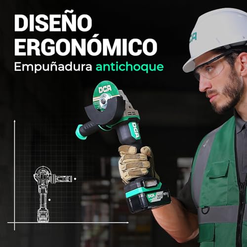 Miniatura 6 de Dca Amoladora Angular Sin Cable 20v Sin Escobillas, Ø125mm, Incl. Batería 4.0ah Cargador Rápido, 8500rpm Amoladora Angular Profesional Con Tapa De Cierre Rápido, 6 Discos Para Cortar, Desbastar