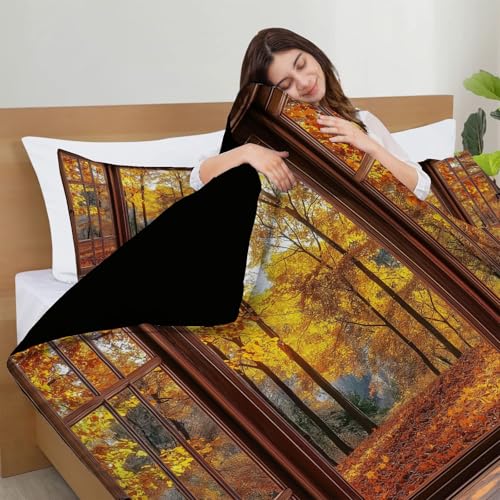Parure de lit 220x240cm microfibre infroissable motif feuilles érable 3D