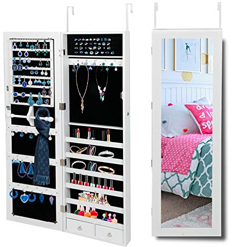 Timmyhouse Jewelry Box Large Cabinet Lockable Armoire Wall Door Mounted W/Mirror 2 Drawers #TOP1
