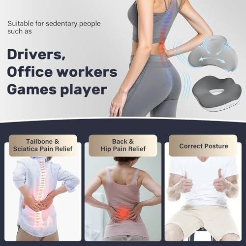 Image of Coverado Car Seat Cushion and Lumbar Support Pillow, Memory Foam Ergonomic Back Support Driving Seat Cushion for Sciatica, Tailbone, Back Pain, Non-Slip Washable Cushion for Car, Driver, Office