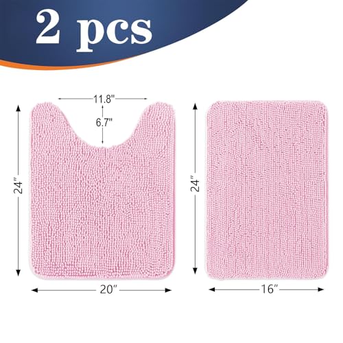 Image of OLANLY Bathroom Rugs Sets 2 Piece, Soft Absorbent Chenille Bath Mats and U-Shaped Contour Toilet Mat Area Rug Set, Machine Washable Bath Carpet, Home Decor Accessories(24 inchx16 inch+24 inchx20 inch, Pink)