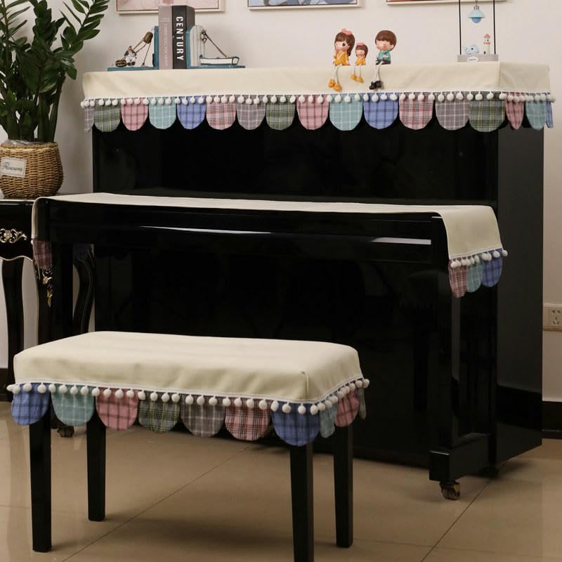 Per pianoforte standard da 150 cm Bandiera rosa Velluto con volant Copertura antipolvere per pianoforte verticale con copertura per sgabello Copertura per pianoforte mezza verticale Copertura per tast