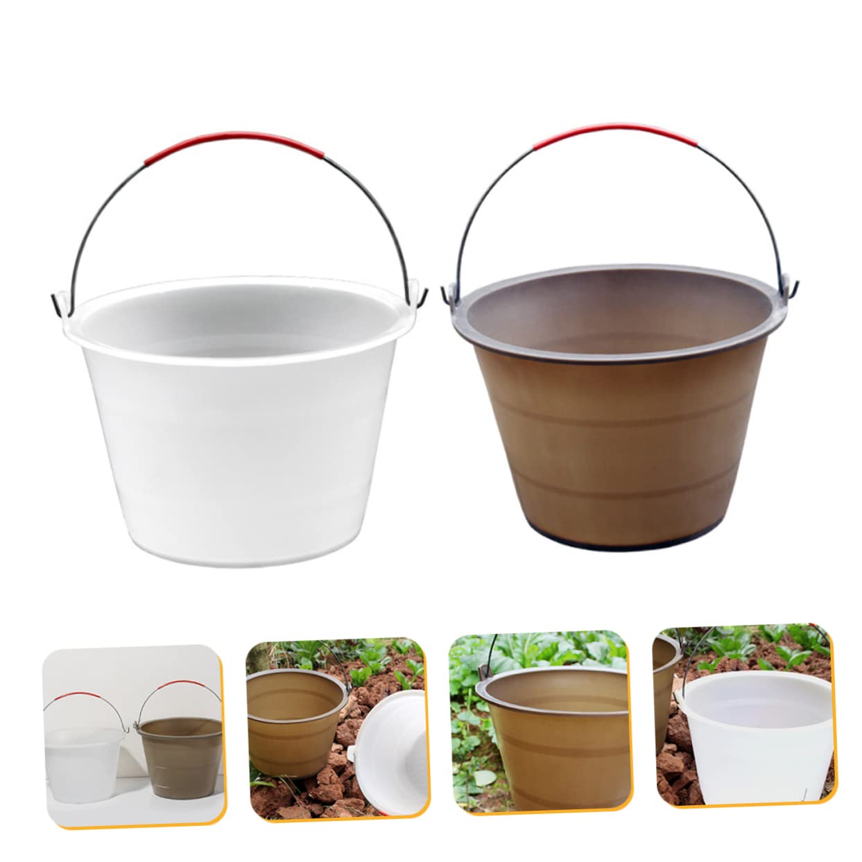 jojofuny 2 Secchi in Plastica Bianca per Cemento, Manici, Design Multifunzione per Cantieri, Secchio Resistente per Edilizia