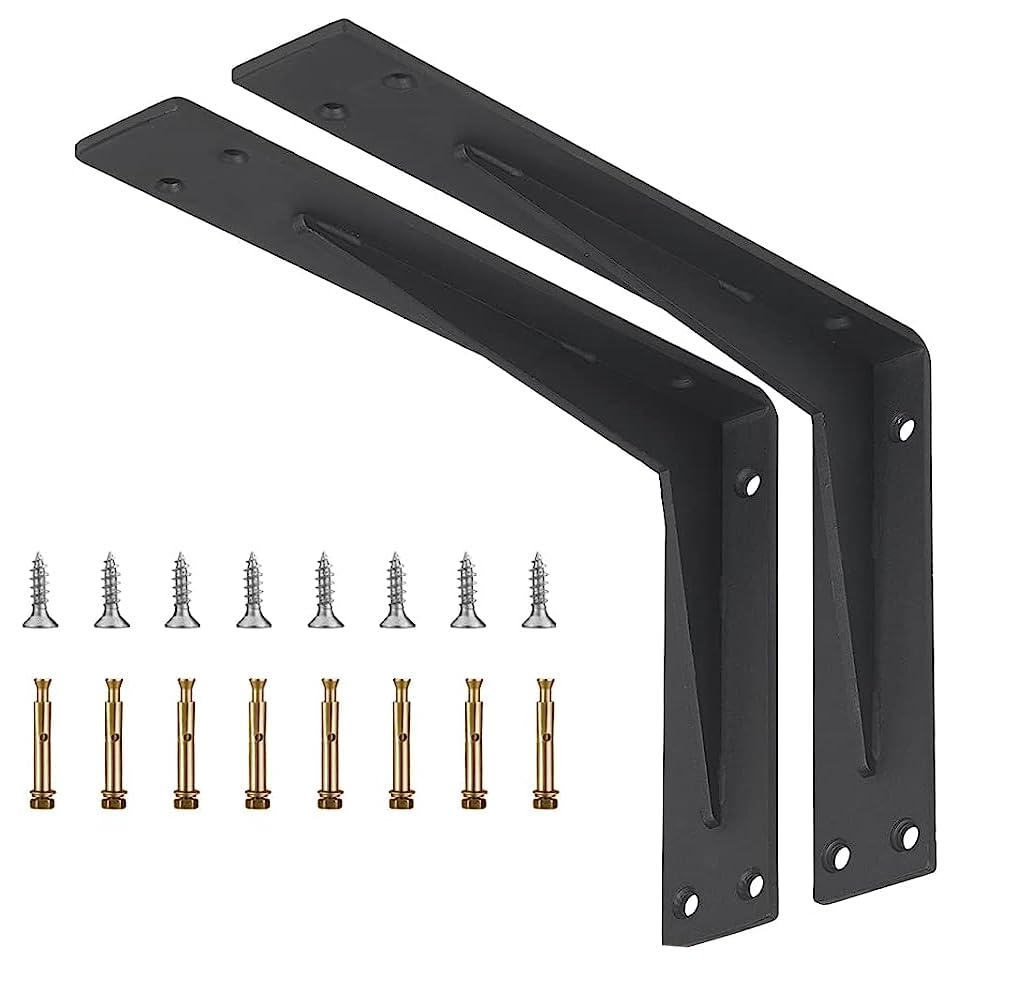 Rubik Shelf Brackets 9.5 inch - 2pcs Wall Mounted Triangle Heavy Duty Corner Brace Joint Right Angle L Bracket for DIY Table Bench Countertop - Black