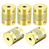 sourcing map 5Stk. 5mm bis 4mm Aluminiumlegierung Flexible Wellenkupplung L25xD20 Goldton