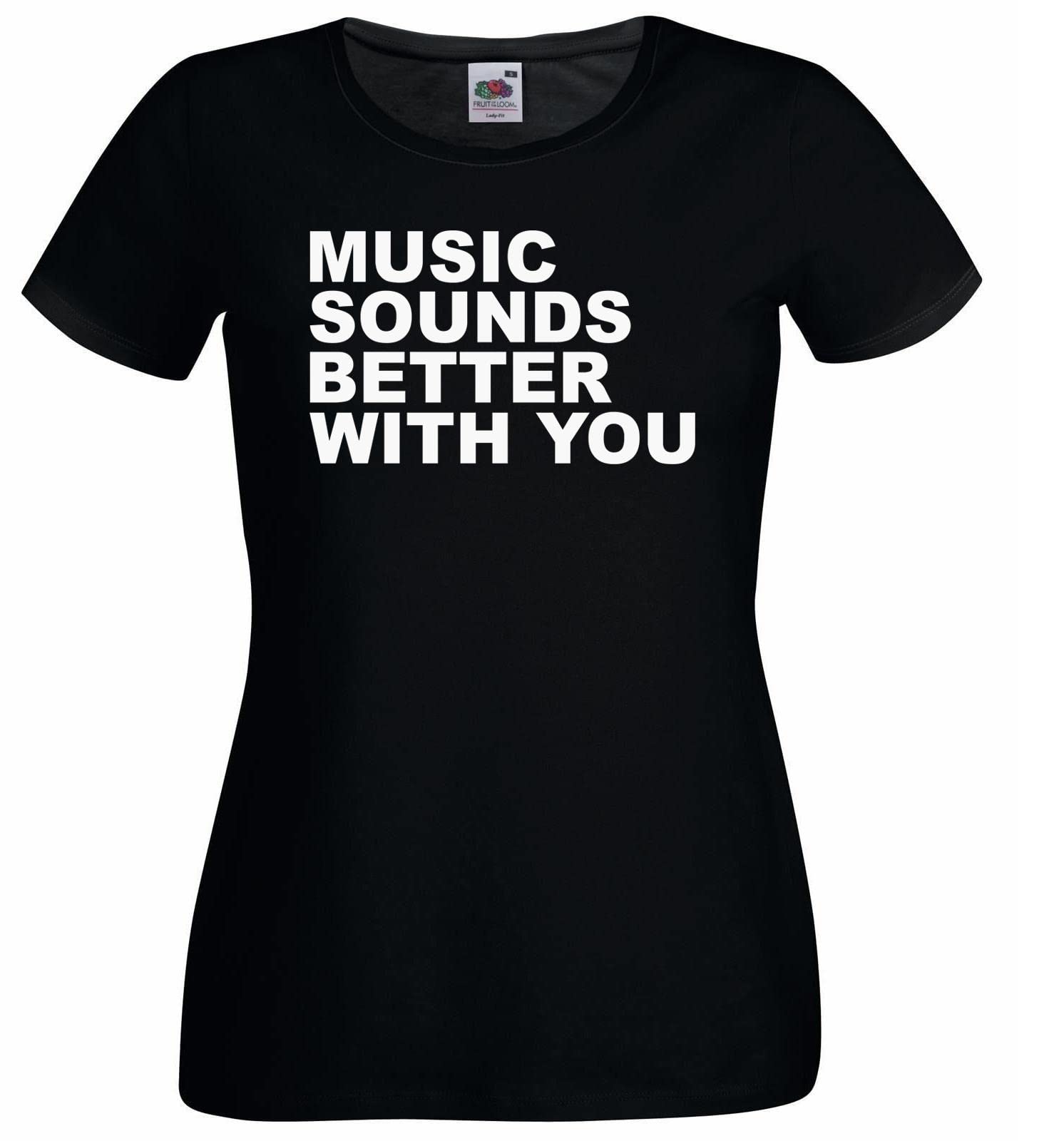 The Dragons Den Ladies Music Sounds Better with You 90s Dance Club Anthem Song Lyrics T-Shirt [M] Black