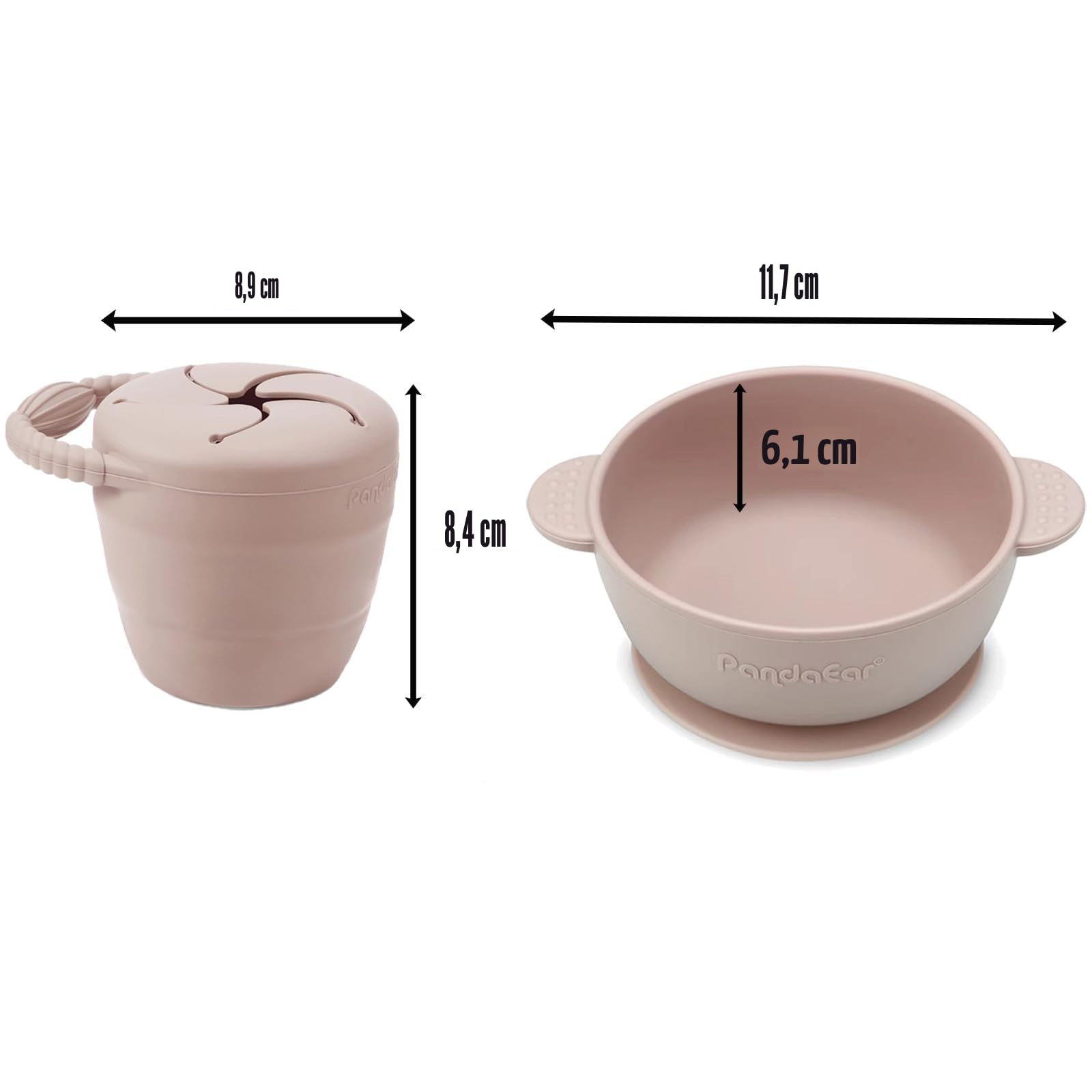 PandaEar Set De Vaisselle En Silicone Pour Bébé | 9 Pièces | Assiette Avec Ventouse, Bol, Bavoir En Silicone, Gobelet D'Apprentissage, Cuillères Pour Bébé (Rose)