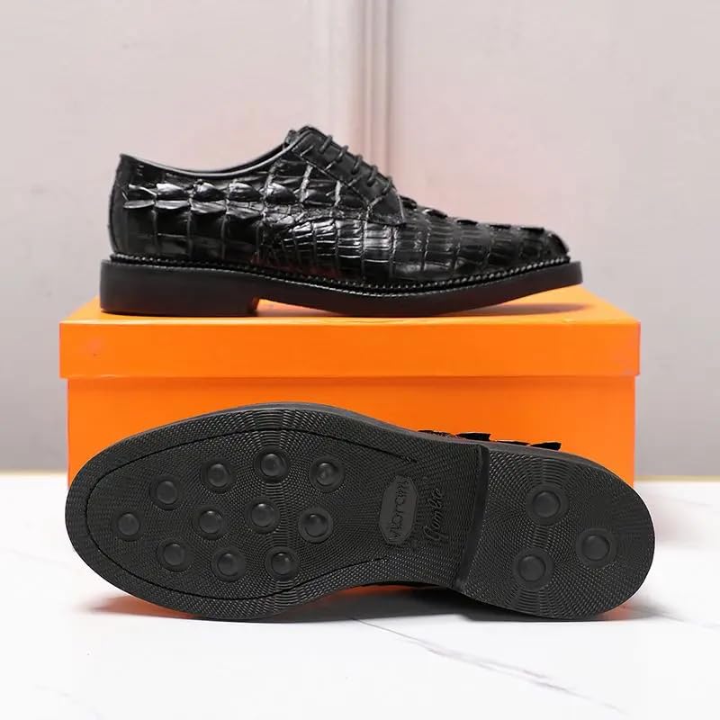 Authentic Crocodile Skin Classic Black Men's Lace-up Derby Oxfords Genuine Alligator Leather Male Business Casual Dress Shoes3