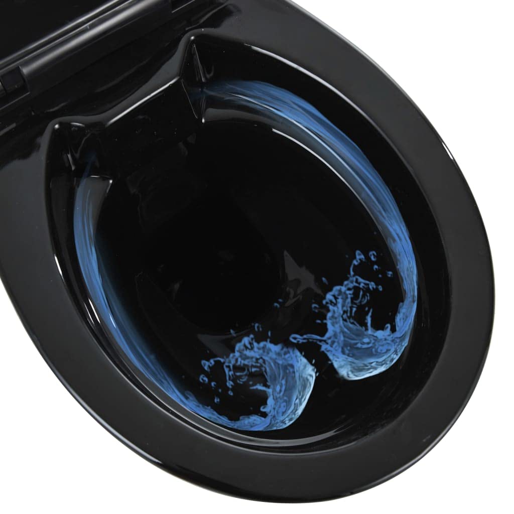 WC Inodoro Completo Sin Borde Incluye Asiento de Inodoro con Cierre Suave Automático Altura de Confort Anciano Negro