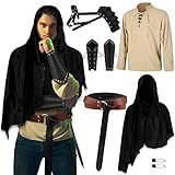 Leumoi 5 Pcs Mens Renaissance Costume Set Medieval Pirate Shirt Viking Shawl Halloween Accessories Cosplay (Khaki,XX-Large)