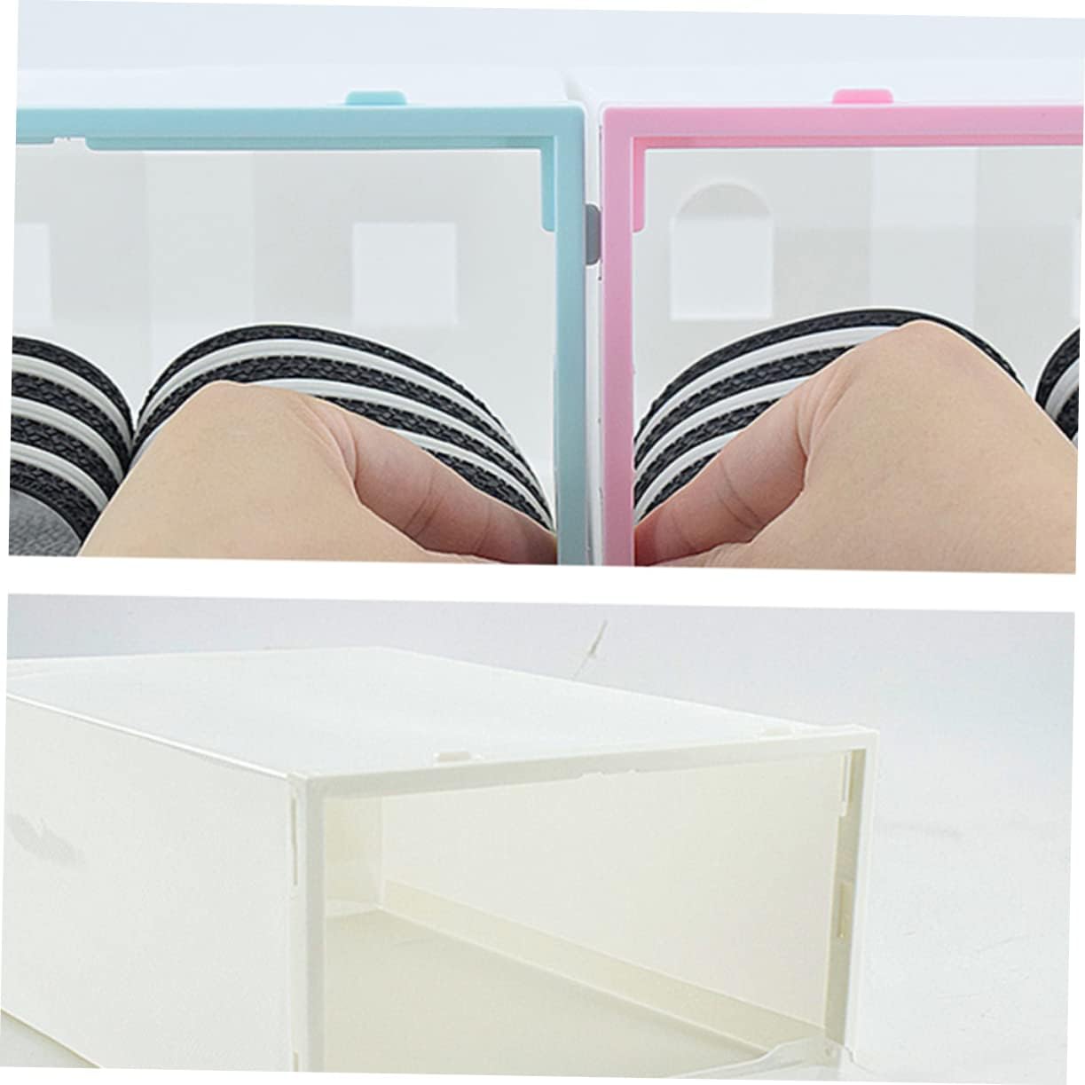 6pcs Shoe Organizer Bins of Stackable Shoe Racks Boxes Plastic Storage Case Storage Bin Home Organization