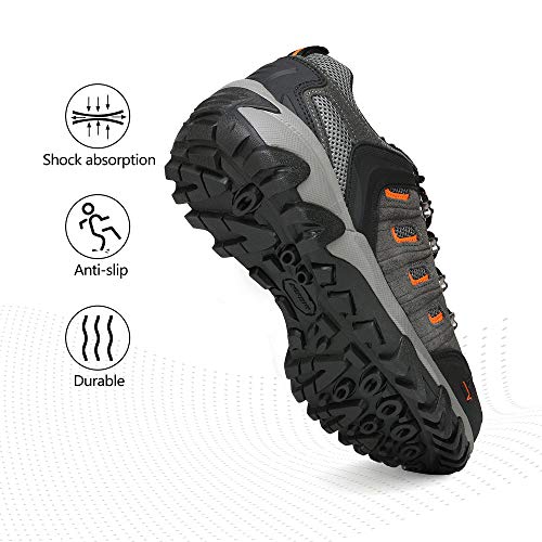Nortiv 8 Mens Waterproof Hiking Shoes Leather Low-Top Hiking Shoes For Outdoor Trailing, Trekking, Camping, Walking,Black/Dark/Grey/Orange - 10.5 (Quest-1) #TOP4