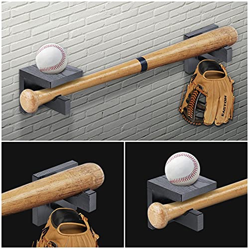 Ak Kyc Baseball Bat Wall Mount Softball Bat Holder Stand For Horizontal & Vertical Display, Solid Wood Baseball Bat Protect Hidden Screws #TOP3