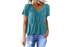 Women's Casual Summer T-Shirts Short Sleeve V Neck Flowy Tshirts