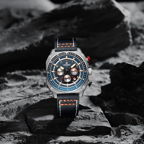 Image of NAVIFORCE NF8057 Square Vintage Military Chronograph Genuine Leather Analog Watch