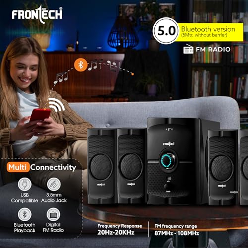 Image of FRONTECH 4.1 Channel Multimedia Speaker System | 60W RMS Output | Bluetooth 5.0 | FM Radio | USB & AUX Input | Remote Control (SW-0127)