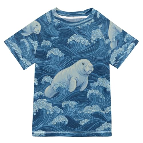 Boys Short Sleeve T-Shirts Manatee Sea Animal Rashguard Kids Swim Shirts Sun UPF 50+