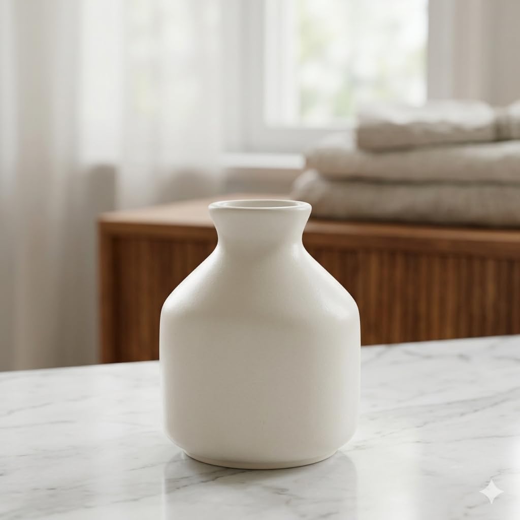 Pure Source India Porcelain Flower Vase Without Flowers, (Length 6 cm; Width -6 cm; Height - 8.5 cm, Off- White)
