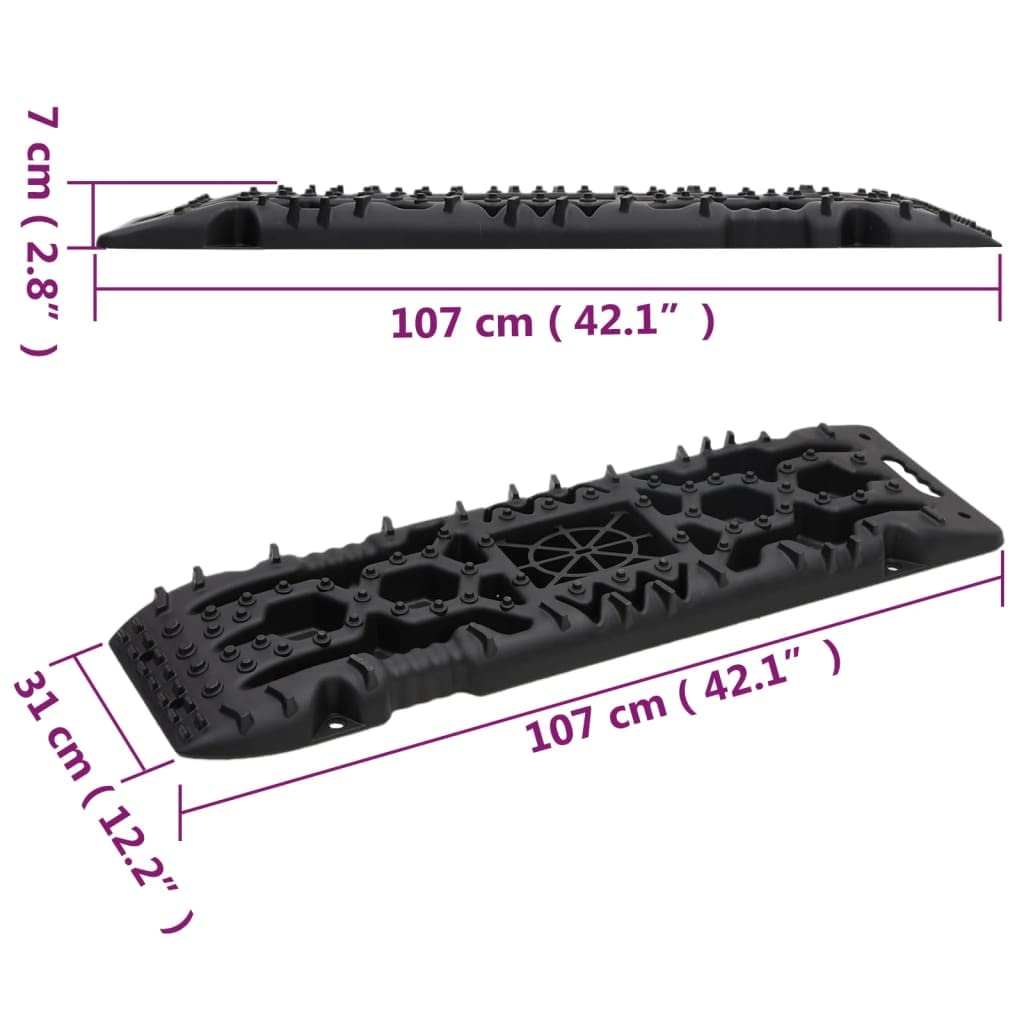 Maty trakcyjne 2 szt. czarne 107 x 31 x 7 cm, wzmocniony nylon, 10 ton, z otworem na podnośnik i uchwytem do awarii samochodu, kryzysu, ewakuacji