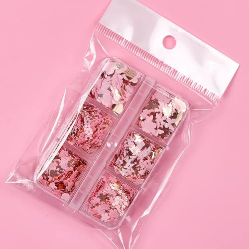 3D Heart Nail Art Glitter Pink Butterfly Star Designs Nail Sequins Sparkle Flakes For Nail Art Supplies, Valentine’s Day Nails Decoration Confetti Holographic Manicure Tip Accessories. #TOP5