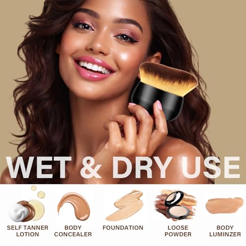 Image of Extra Large Body Makeup Brush For Self Tanner, Leg Makeup &Bronzer Blend,75 mm Wide-headed Kabuki Brush Provides More Even &Pretty Application, Oval Face&Back Makeup Brush, Wet&Dry Use- Black