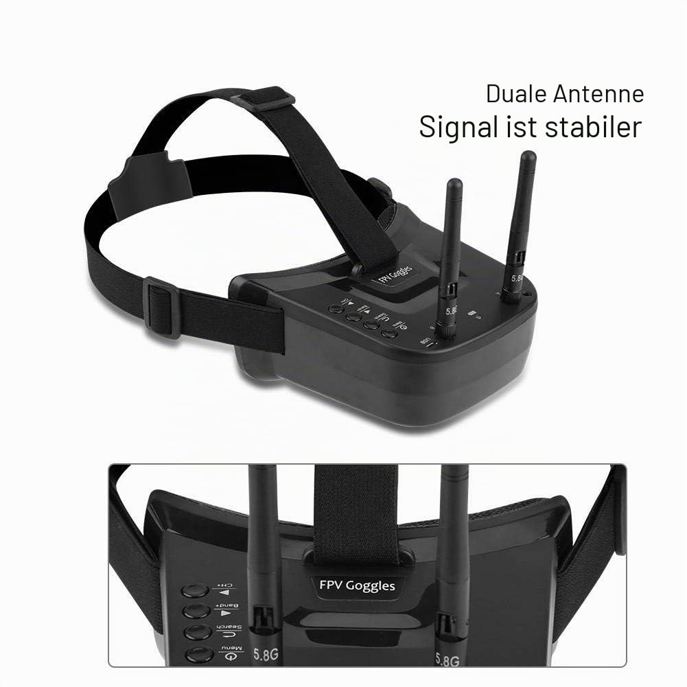 Tonysa 5,8 GHz Mini FPV Brille 3 Zoll 40 Kanal FPV Video Headset Brille 480 * 320 LCD Bildschirm mit doppelten RP SMA Antenne/1200 mAh Batterie für FPV Racing Drone Quadcopter