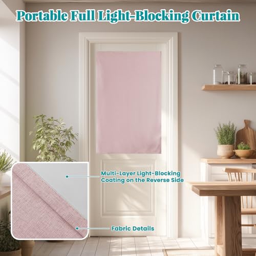Image of 100% Blackout French Door Curtains, Room Darkening Shades Small Window Curtain Drapes Thermal Insulated Tricia Door Blinds for Classroom Glass Window, W25 x L40 inch, 1 Panel, Light Pink