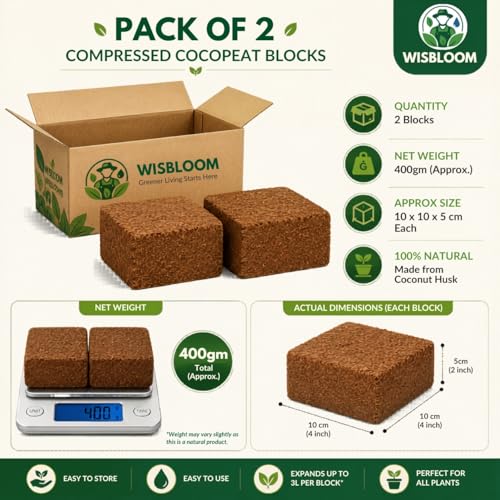 Image of Cocopeat Blocks for Gardening Pack of 2, 400g Compressed Coco Peat Bricks, Growing Medium for Seed Starting, Pots, Grow Bags & Indoor Plants