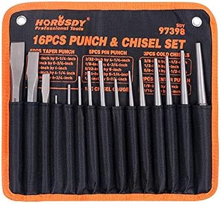 HORUSDY 16-Piece Punch and Chisel Set, Including Taper Punch, Cold Chisels, Pin Punch