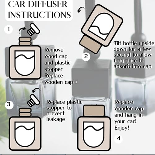 Image of 7 Pcs 8ml Hanging Car Air Freshener Diffuser,Empty Black Gradient Glass Essential Diffuser Oil Aromatherapy Fragrance Perfume Pendant Glass Vials with Wooden Caps (Square, 8ml)