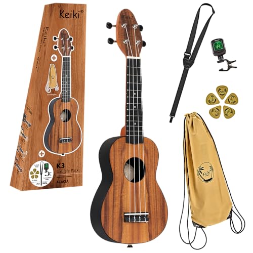 Ortega Guitars Sopran Ukulele Akustisch – Keiki K3 Series – Inklusive Zubehör – Akazie, ABS, Natur (K3-ACA)