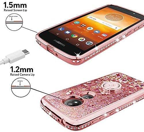 Silverback Moto E4 Case, Moving Liquid Holographic Sparkle Glitter Case with Kickstand, Bling Diamond Rhinestone Bumper W/Ring Stand Slim Protective Motorola Moto E4 Case for Girls Women -Rose Gold