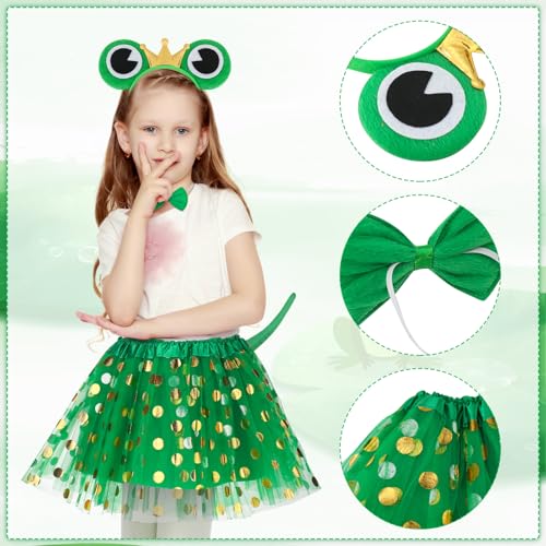 patinadrift 4 Stück Frosch Kostüm Set,Froschkostüm Kinder mit Frosch Stirnband Fliege Schwanz Tutu,Froschkönig Haarreifen Accessoire,Tierkostüm Kinder Set für Karneval Fasching