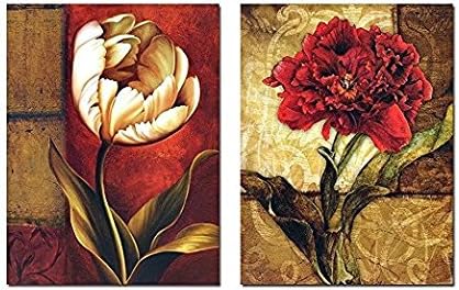 Smoosky 2PC Flower Painting on Canvas for Home/Wall Decoration Modern Living Wall Art Decoration Decor with Wooden Framed and strecthed