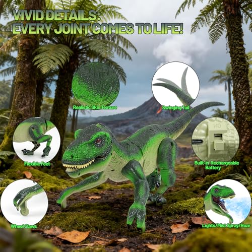 ToyFuntasy Remote Control Dinosaur Toy for Kids - Birthday Gift for Boys Aged 3 4 5 6 7 8 9 10 11 12 - Interactive Walking Dino with Light, Spray, Roaring - Olive Green by ToyFuntasy - Image 2