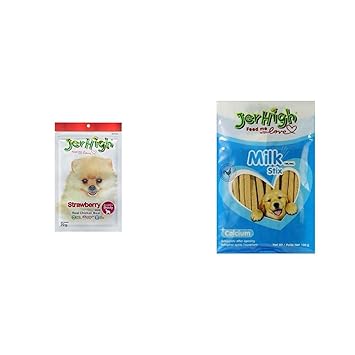 JerHigh Strawberry Dog Treats, 70 g (Pack of 6) & Milky Stix, 100 g (Pack of 5)