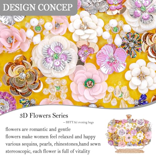 Image of BBTT.ful Women Clutches Flower Evening Handbag Chain Strap Shoulder Bag handbag Wedding bag purse