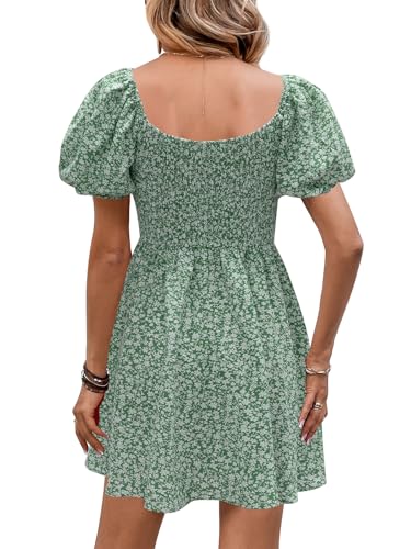 Image of Womens Babydoll Dress 2026 Summer Casual Puff Sleeve V Neck Cute Boho Smocked Flowy Short Sundress Beach Mini Dresses