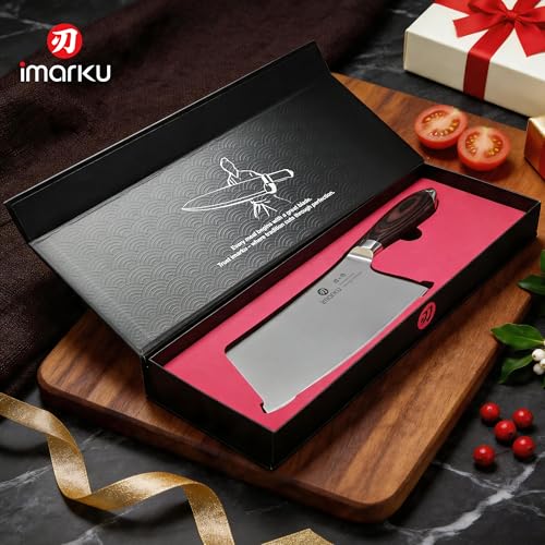 Image of imarku Cleaver Knife 7.5 Inch - Japanese High Carbon Stainless Steel Chopping Knife & Meat Cleaver with Ergonomic Non-Slip Pakkawood Handle for Home Kitchen & Restaurant, Gift for Men & Women
