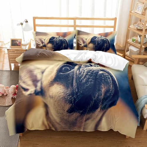 Housse de Couette Bouledogue Français Anti-Plis avec Fermeture Éclair