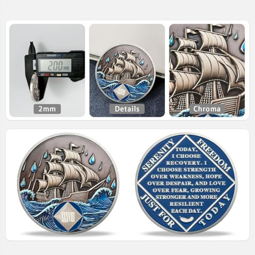 Image of NA Sobriety Coin - NA Medallions with Sailing Ship and Ocean Sobriety Chips NA Coins - Ideal Narcotics Anonymous Gifts for Men & Women Celebrating Recovery and Living Clean (38 Years)