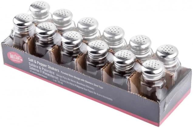 TableCraft Glass with Stainless Steel Top Paneled Salt and Pepper Shaker, 1 oz. | 12/Pack