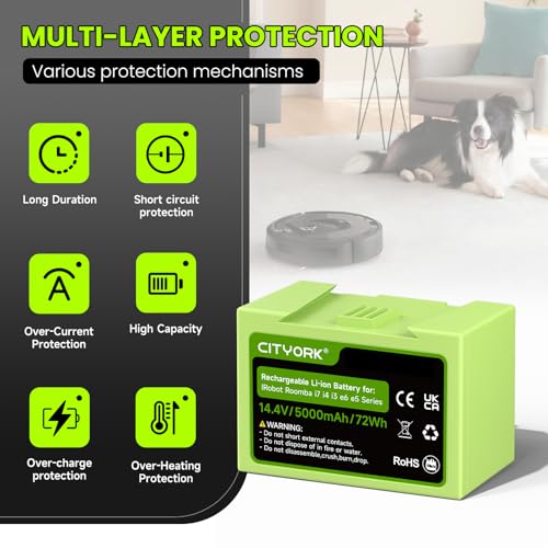 Image of CITYORK 14.4V 5000mAh ABL-D1 Battery for iRobot Roomba i3 3150 i3+ 3550 i4 4150 i4+ 4550 i7 i7+ 7150 7156 7158 7550 7558, e5 e6, J7 /J7+, J6+ /J6+, J5 /J5+ Series (Not for Roomba Combo Series)