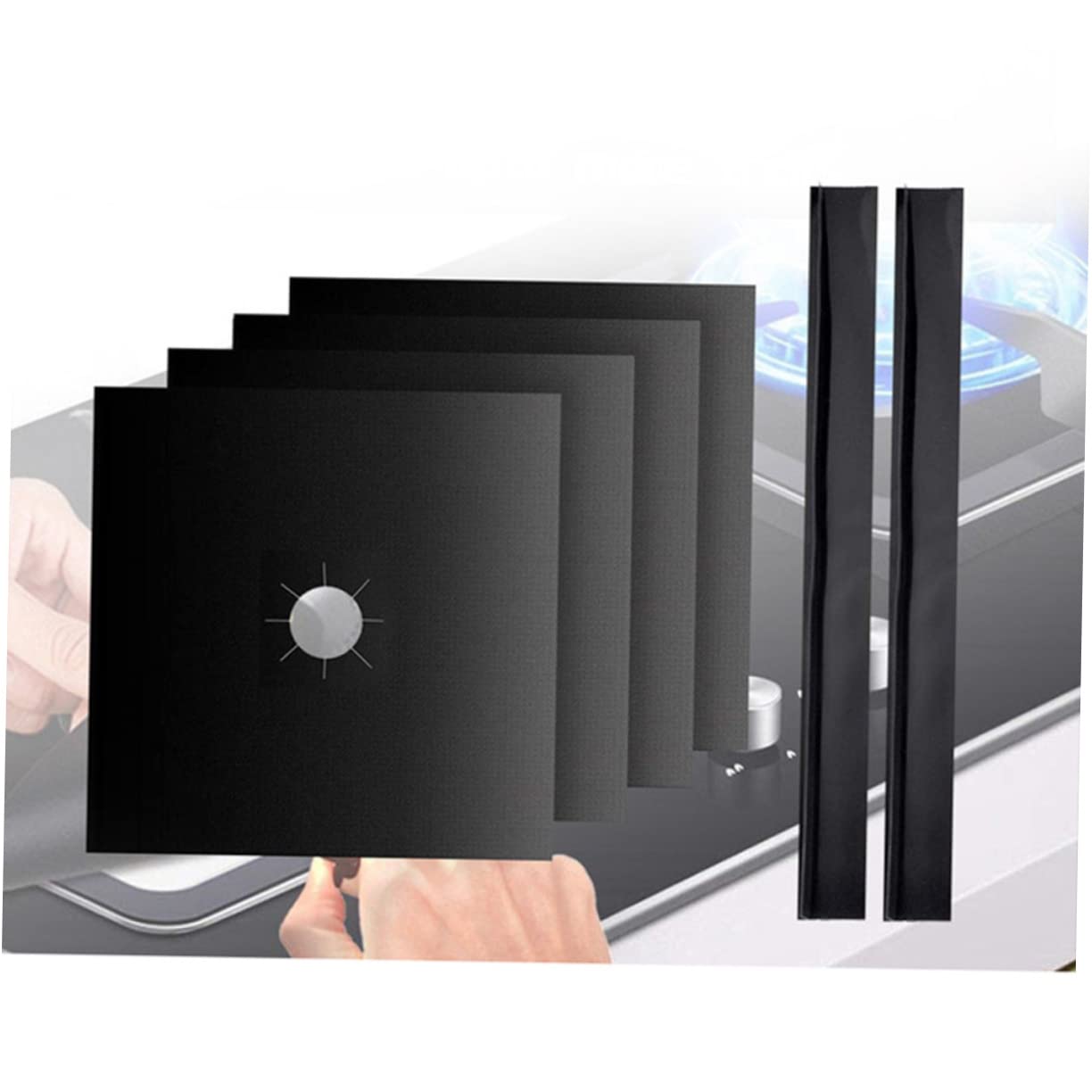 Aluminum Bruciatore Di Riutilizzabile Antiaderente Fornello A Gas Gamma Protector Rivestimento Foglio Protettore Universale Per Fornello A Gas, Pezzi 10.6*10.6" Nero - Foto 9