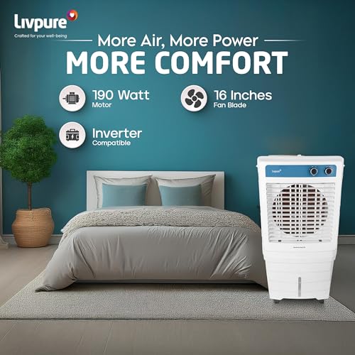 Image of Livpure Aerofrost Neo 90L Desert Air Cooler, White, Adjustable Speed, Ice Chamber, 5 Castor Wheels, Water Level Indicator, Works on Inverter