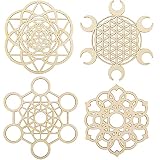 Mornajina Set of 4 7inch Wood Crystal Grid Board Wall Art, Wood Wall Sculpture Art Hanging Home Deco