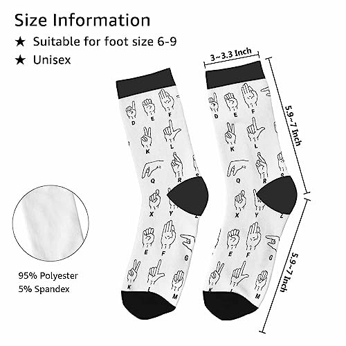 Hand Language Alphabet Crew Socks for Woman Size 6-8 Deaf Mutes English Sign Fingers Gesture Sock2